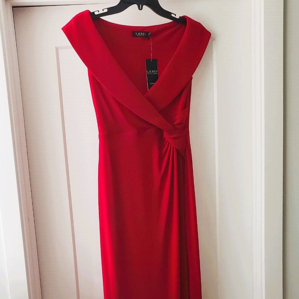 LAUREN RALPH LAUREN JERSEY OFF-THE-SHOULDER GOWN SIZE 0 - Picture 3 of 9